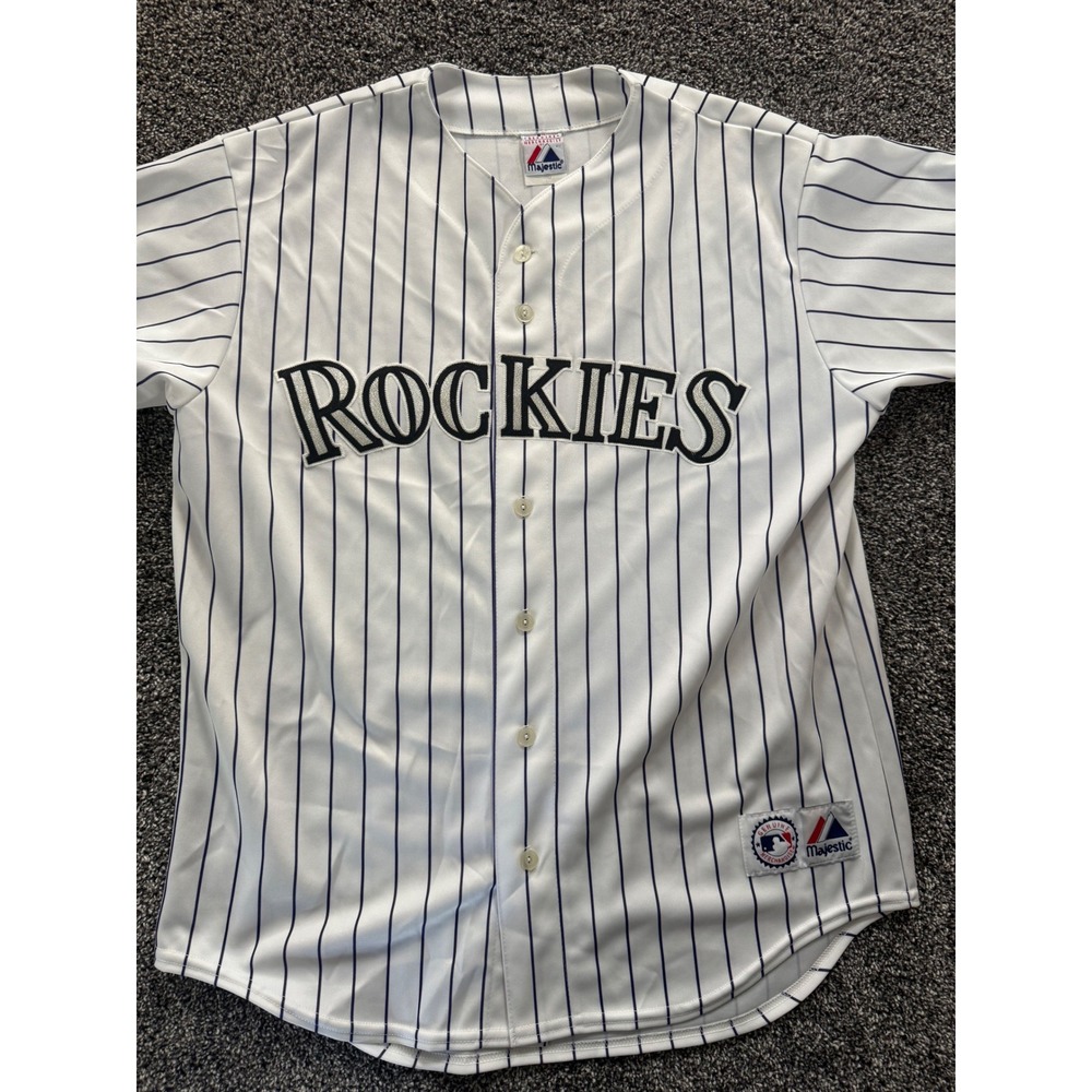 Vintage Majestic Colorado Rockies MLB Jersey Mens Large White Pinstripe Y2K USA